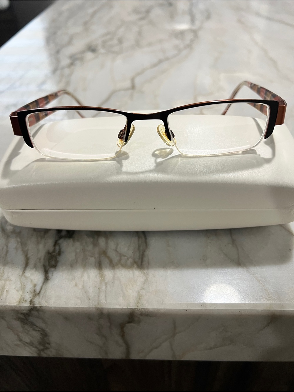 Women's Semi-Rimless Reading Glasses in Brown with Gold Accents